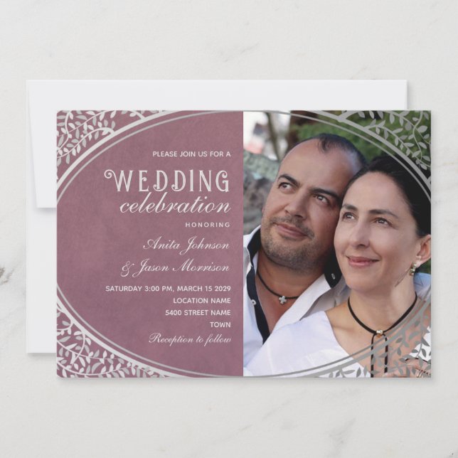 Elegante Vintag Luxus Lila Hochzeit Einladung (Vorderseite)