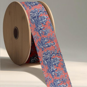 Elegante, Vintag orange-blaue Rosa Toile de jouy Satinband