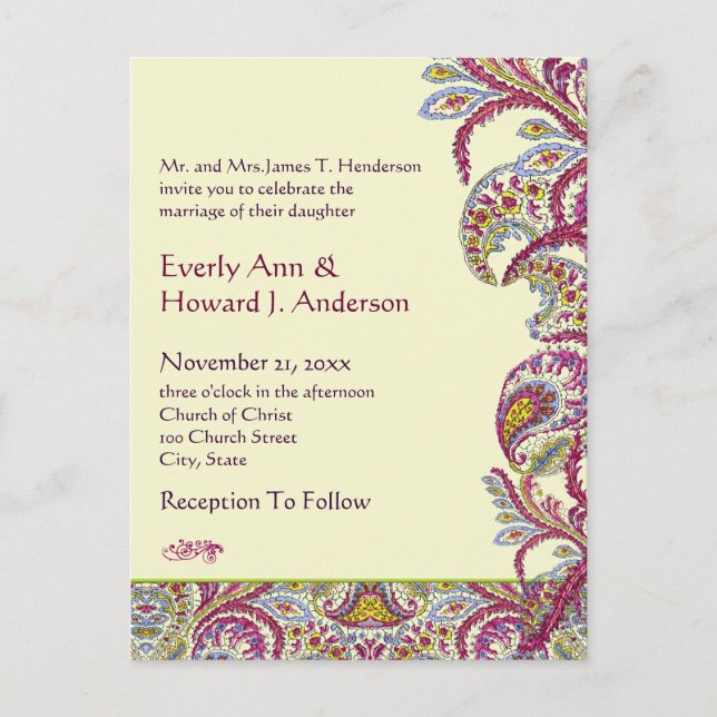 Elegante Vintag Paisley Wedding Einladung (Vorderseite)