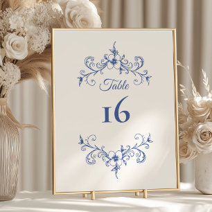 Elegante Vintag Romance Blue Wedding Tischnummer