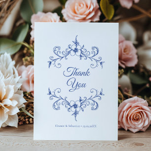 Elegante Vintag Romance Dusty Blue Floral Wedding Dankeskarte