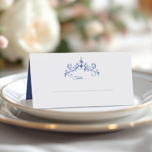 Elegante Vintag Romance Dusty Blue Floral Wedding Platzkarte
