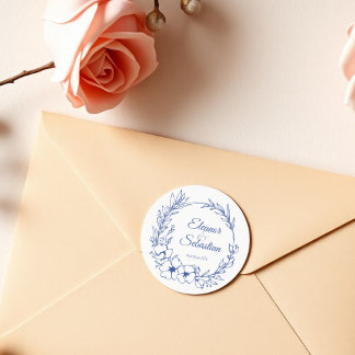 Elegante Vintag Romance Dusty Blue Floral Wedding Runder Aufkleber
