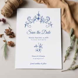 Elegante Vintag Romance Dusty Blue Floral Wedding Save The Date