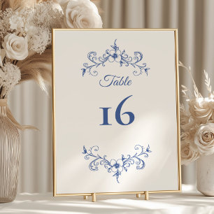 Elegante Vintag Romance Dusty Blue Floral Wedding Tischnummer