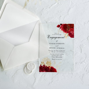 Elegante Vintag-Romantische Rote Rose Engagement P Acryleinladungen