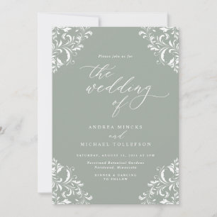 Elegante Vintag Sage Green Wedding Einladung