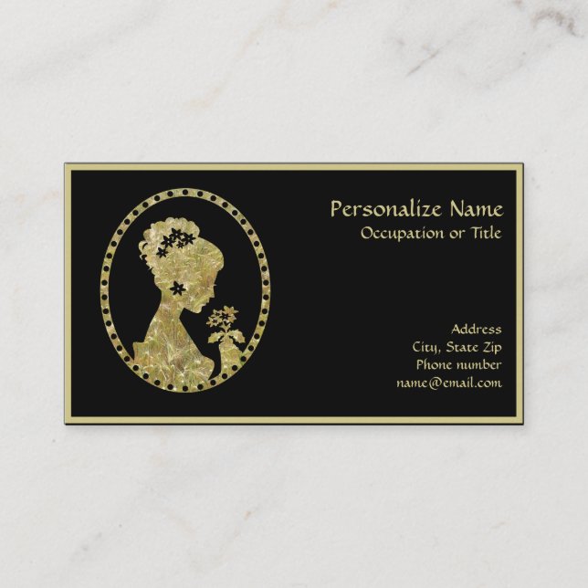 Elegante Vintage Antike Cameo Black & Gold Visitenkarte (Vorderseite)