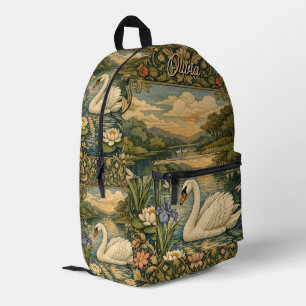 Elegante Vintage-Aquarellmalerei weißer Schwan Bedruckter Rucksack
