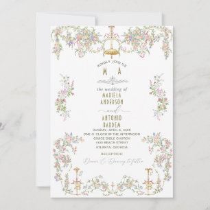 Elegante Vintage-Barock-Aquarell-Hochzeitsblumen Einladung