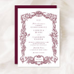 Elegante Vintage Barockblütenhochzeit Einladung<br><div class="desc">Elegante Vintage Barockbläserne Burgundy-Einladungs-Karte</div>
