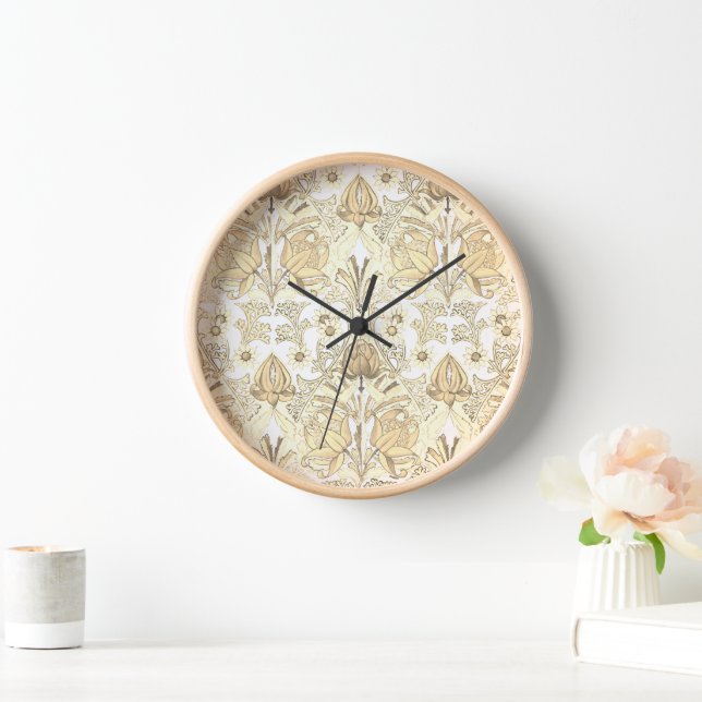 Elegante Vintage Beige Creme Weiße Blume Uhr (Zuhause)