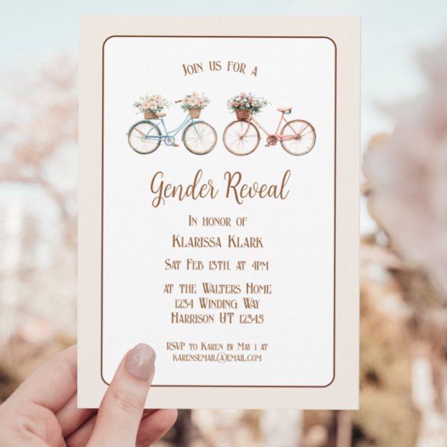 Elegante Vintage Bicycle Gender Reveal Einladung (Von Creator hochgeladen)