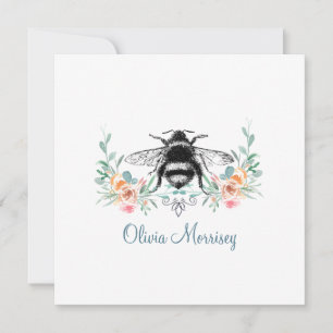 Elegante Vintage Bienenflora Mitteilungskarte