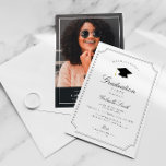 Elegante Vintage Bilderkennungsparty Einladung<br><div class="desc">Eine elegante Vintage Rahmen Abschluss Einladungskarte in Schwarz/Weiß. Die Textdetails und das Bild können personalisiert sein.</div>