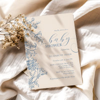 Elegante Vintage Blau Beige Babyparty