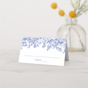 Elegante Vintage Blaue Blumen Flache Platzkarte