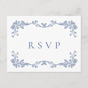 Elegante Vintage Blaue Französische Gartenhochzeit Postkarte