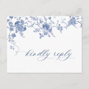 Elegante Vintage Blaue Französische Gartenhochzeit Postkarte