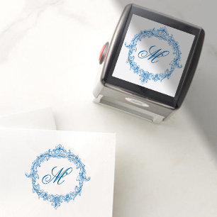 Elegante Vintage Blaue Toile Monogramm Hochzeit Permastempel