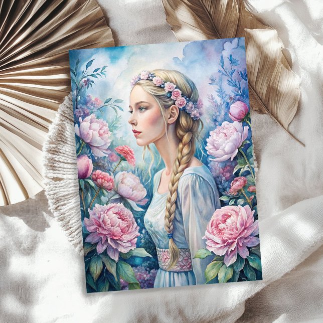 Elegante Vintage Blondine Seidenpapier (Elegant vintage blonde woman pink peonies tissue paper)