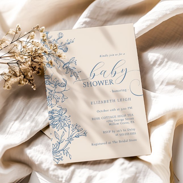 Elegante Vintage Blue Beige Babydusche Einladung (Von Creator hochgeladen)