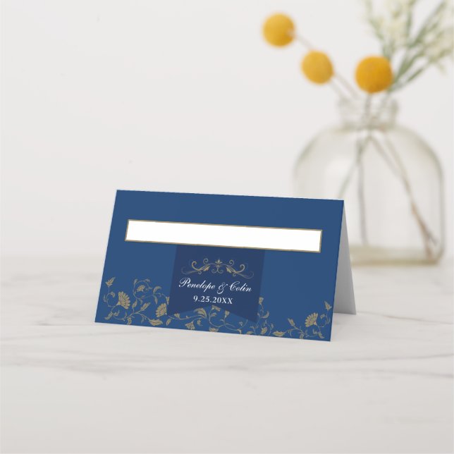 Elegante Vintage Blue Library Hochzeiten Platzkart Platzkarte (Vorderseite)
