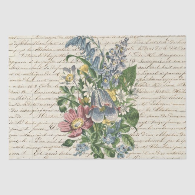 Elegante Vintage Blume behandeln Skript Seidenpapier (Vorderseite)