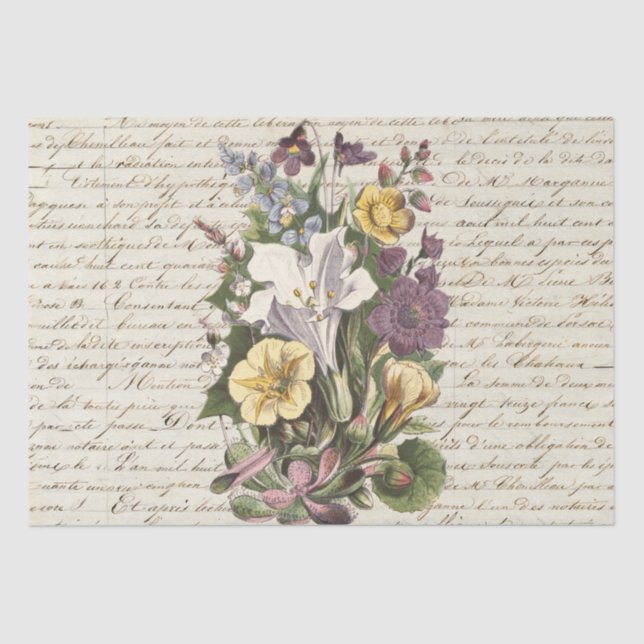 Elegante Vintage Blume behandeln Skript Seidenpapier (Vorderseite)
