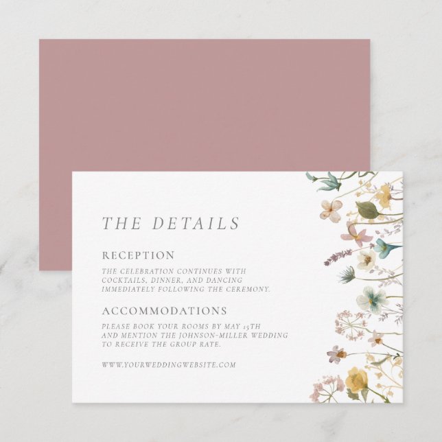 Elegante Vintage Blume Details Hochzeit Begleitkarte (Vorne/Hinten)