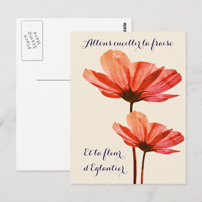 Elegante Vintage Blume mit französischem Zitat vom Postkarte (Vorne/Hinten)