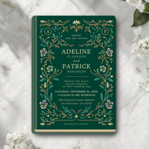 Elegante Vintage-Blumen-Bibliotheksbuch-Hochzeit Einladung