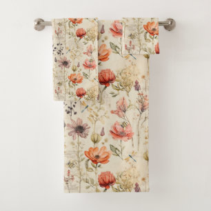 Elegante Vintage-Blumen-Collage Badhandtuch Set