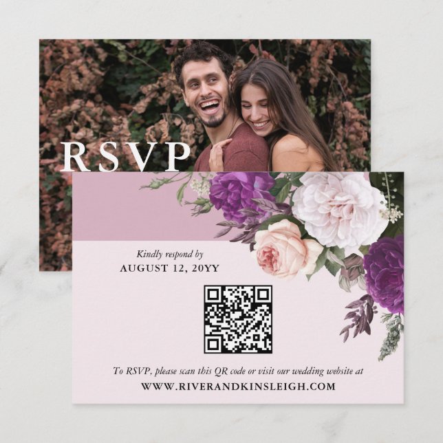 Elegante Vintage Blumen Digital Wedding RSVP Card Einladung (Vorne/Hinten)