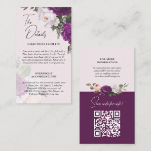 Elegante Vintage-Blumen-Hochzeits-Infokarte Visitenkarte