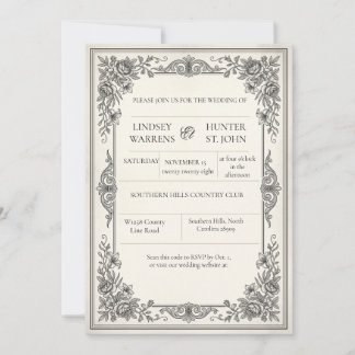 Elegante Vintage-Blumen-Hochzeitseinladung Einladung