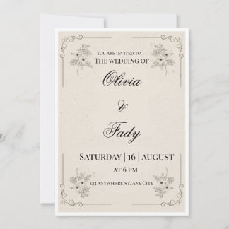 Elegante Vintage-Blumen-Hochzeitseinladungskarte Einladung