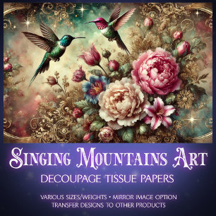 Elegante Vintage-Blumen-Kolibri-Decoupage Seidenpapier