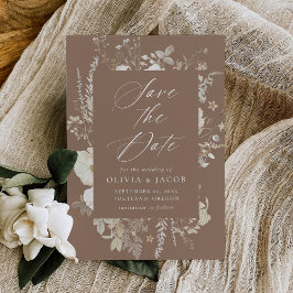 Elegante Vintage Blumen-Rahmen-Braun-Hochzeit Save The Date