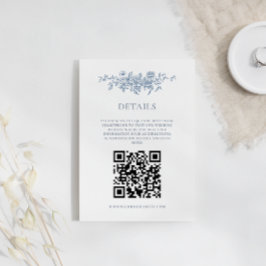 Elegante Vintage Blumenblauer Hochzeitstil - QRcod Begleitkarte