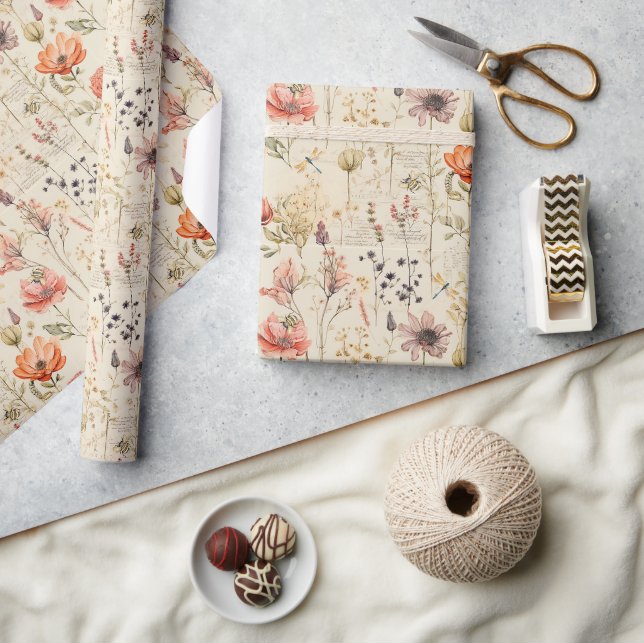 Elegante Vintage BlumenCollage Geschenkpapier (Kunsthandwerk)