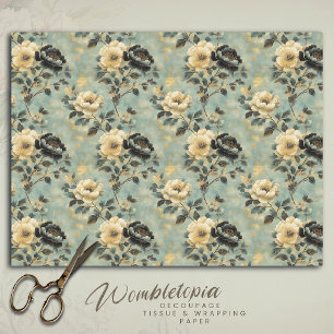 Elegante Vintage Blumencreme und schwarze Decoupag Seidenpapier