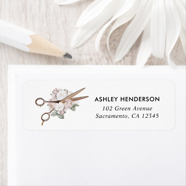 Elegante Vintage Blumenhaarstylische Rücksendeadre (Insitu)