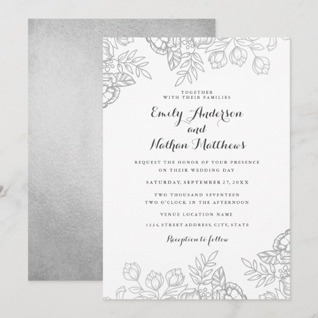 Elegante Vintage Blumenhochzeit Einladung (Vorne/Hinten)