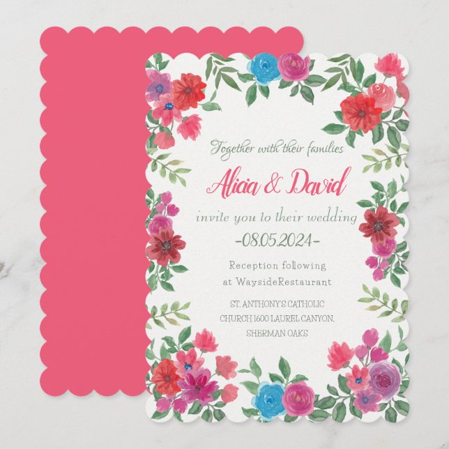 Elegante Vintage Blumenhochzeit Einladung (Vorne/Hinten)