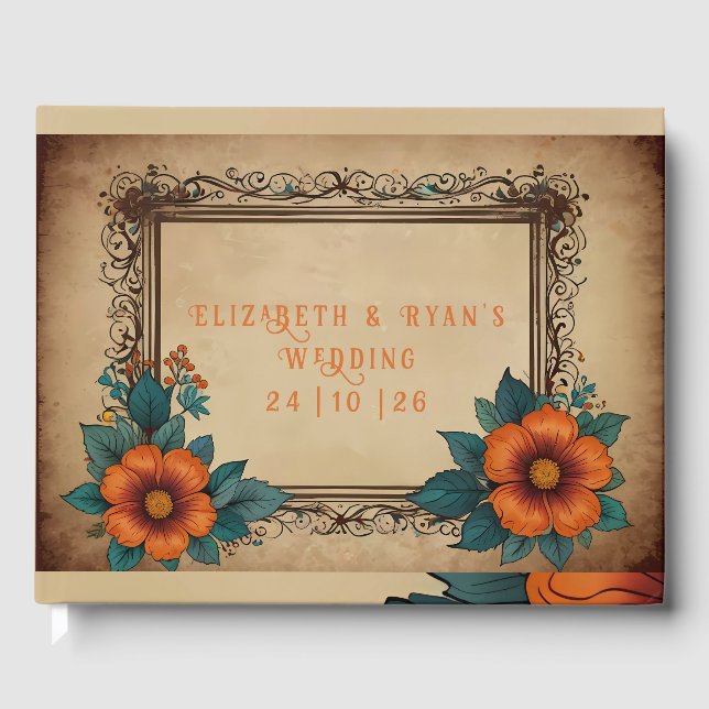 Elegante Vintage Blumenhochzeit Gästebuch (Vorderseite)