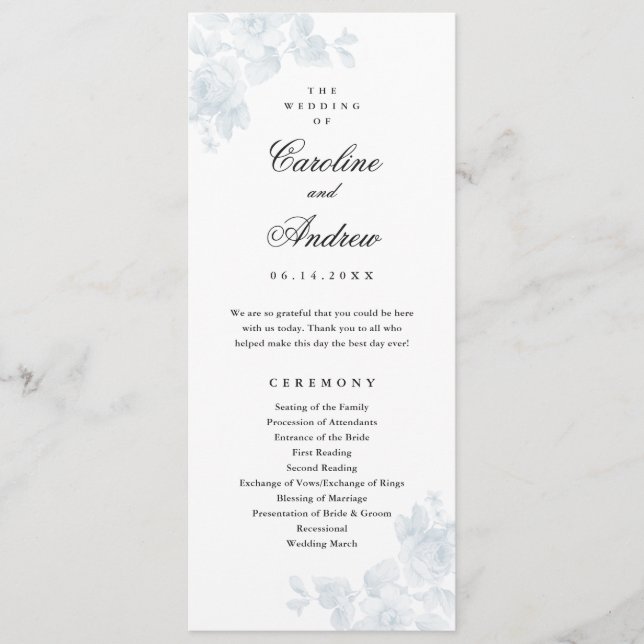 Elegante Vintage Blumenhochzeit Programm (Vorderseite)