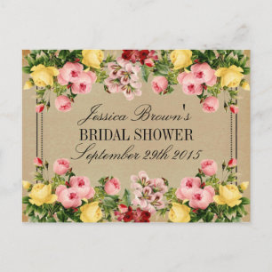 Elegante Vintage Blumenkarten mit Brautparty Einladungspostkarte
