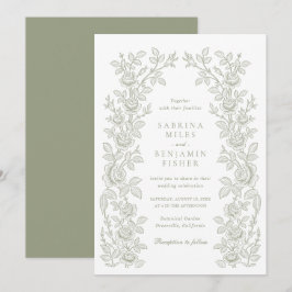 Elegante Vintage-Blumenrahmen Hochzeit in Salbeigr Einladung