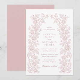 Elegante Vintage-Blumenrahmen-Staubrose-Hochzeit Einladung
